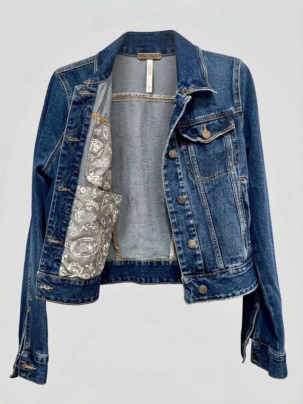 Free People Paisley Lined Denim Jacket Denim Jacket Small